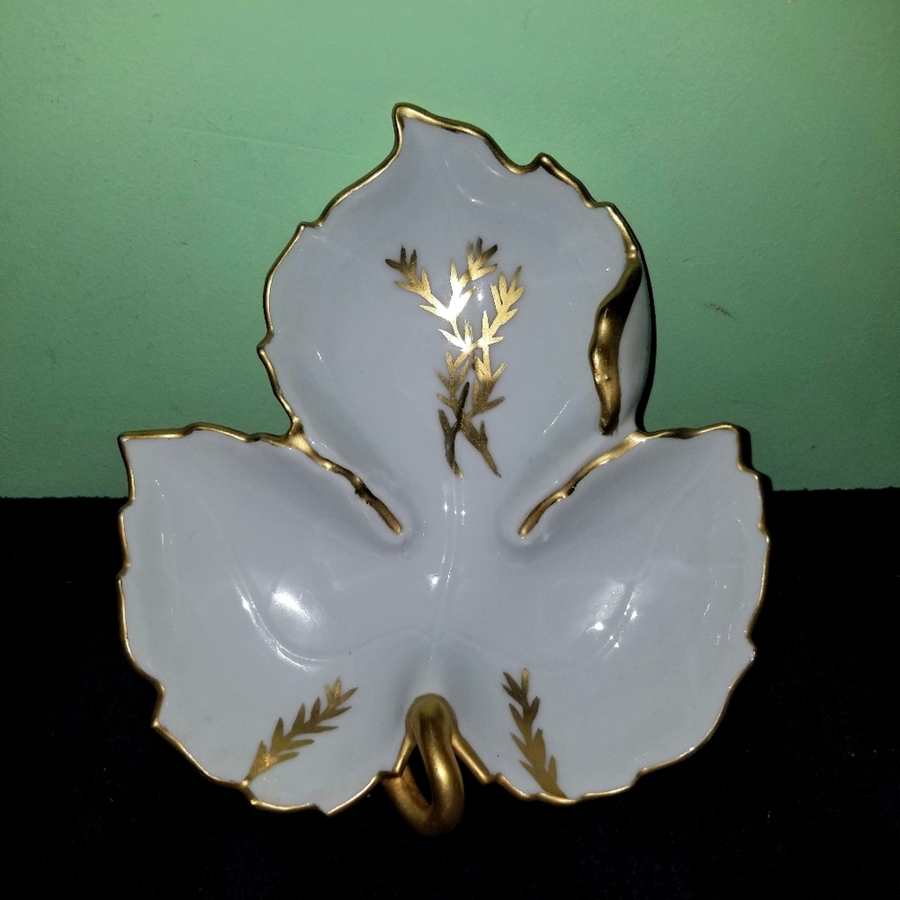 Artist Signed Leaf Bowl w/ Gold Details
